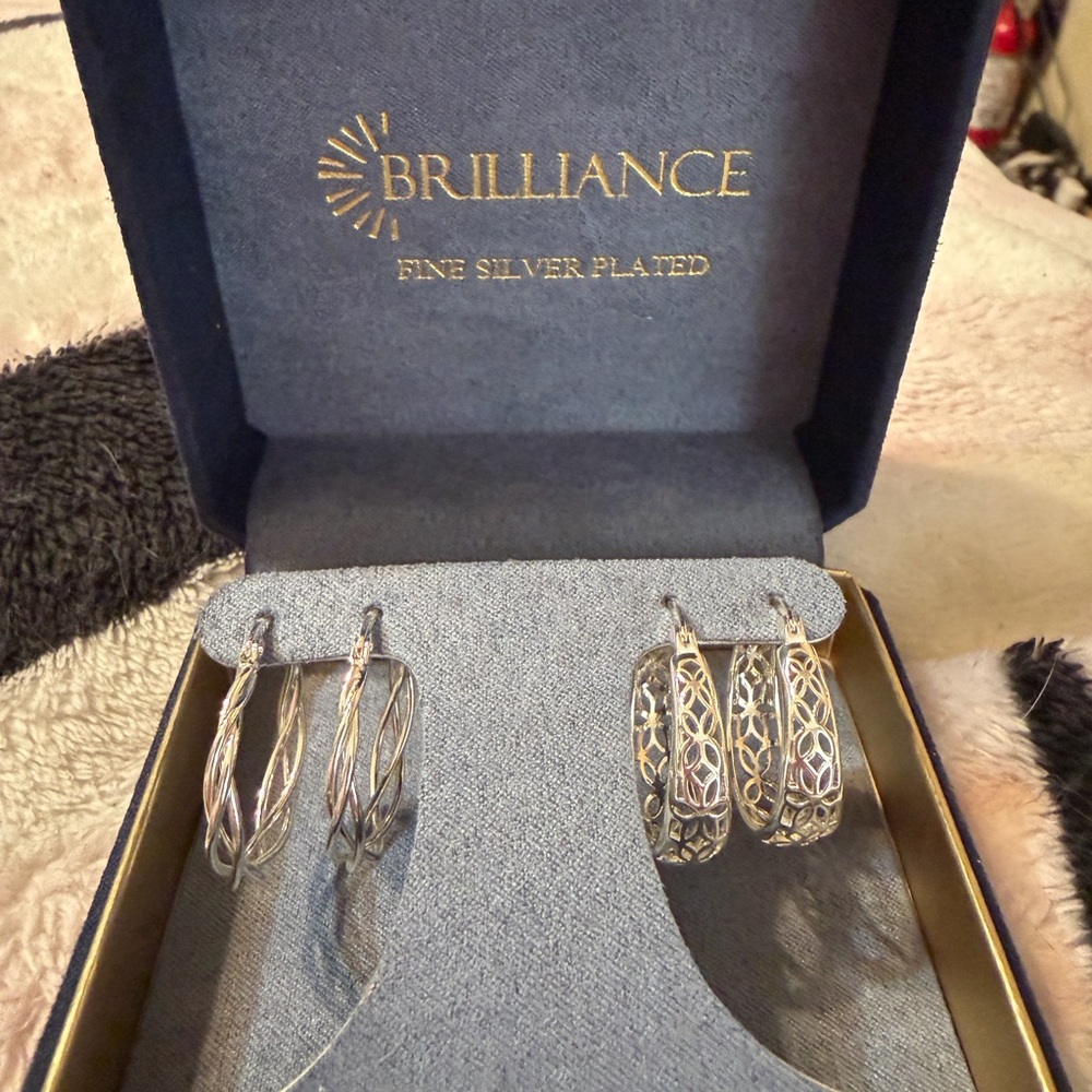 BNWT- Fine Silver Plated Hoop Earrings Set
